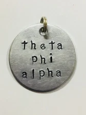 Sorority Greek Theta Phi Alpha Hand Stamped Charm Licensed Ann Peden TPA 