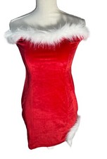 NWT ZAFUL Women's Sexy Off Shoulder Velvet Back Lace Up Fur Christmas Dress