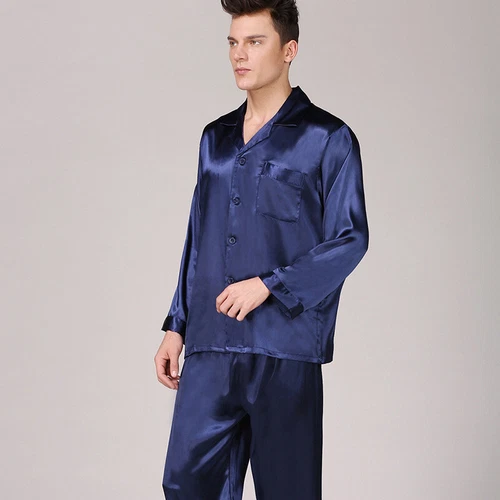 Men's Silk Satin Pajamas Pyjamas Set Long Sleeve Sleepwear Pijama Nightwear - Bild 4 von 50