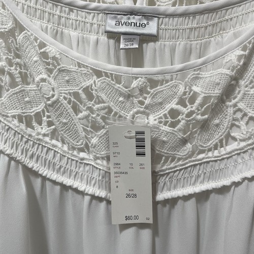 Avenue Sheer Flowy White Blouse 3/4 Sleeves, Crochet Lace Neck, Size 26 / 28 NWT - Picture 4 of 9