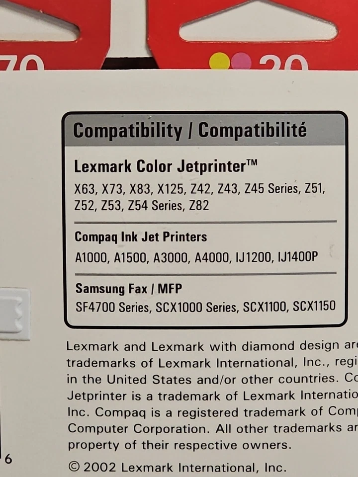 Lexmark 70/20 (12A1970/15M0120) Ink Cartridge 2-Pack GENUINE NEW - Image 3 of 4