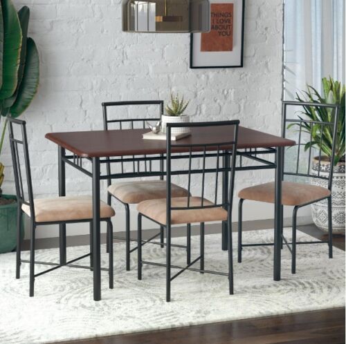 NEW Dining Room 5 Piece Brown Wood, Metal, and Steel FREE SHIPPING