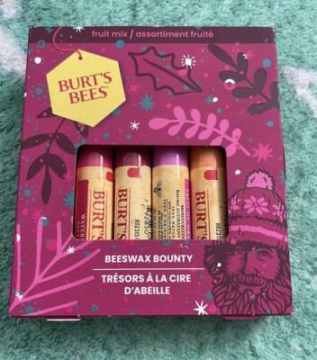 NEW Burt's Bees Beeswax Bounty Fruit Lip Balm Gift Set-Peach, Dragonfruit