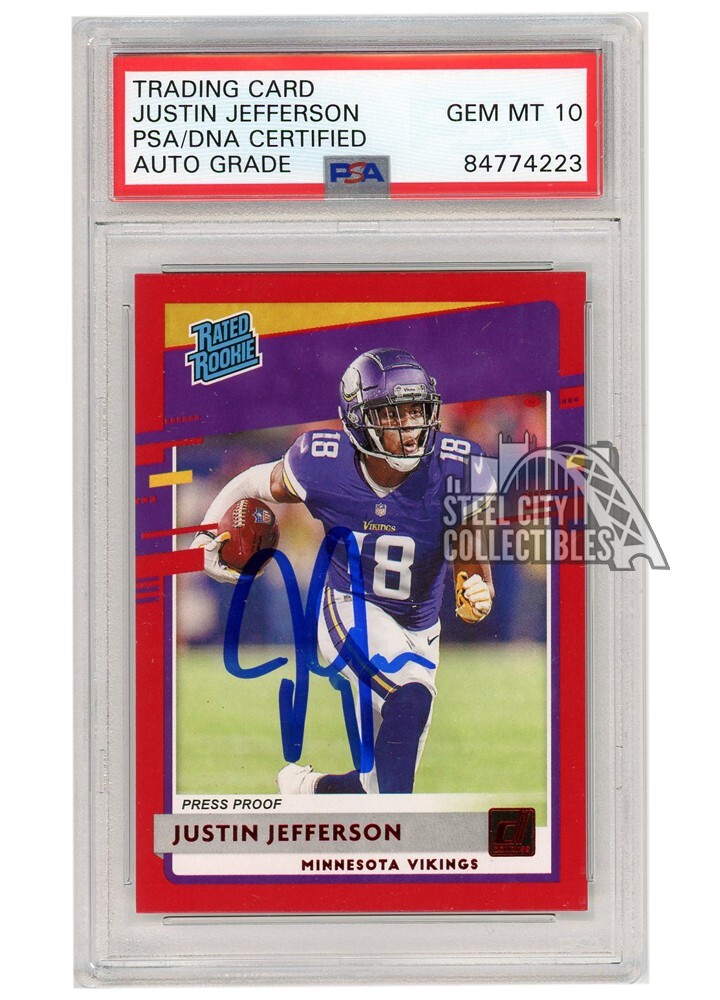 Justin Jefferson 2020 Donruss Rated Rookie Proof Red Auto Card #313 PSA/DNA 10