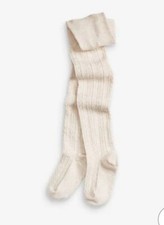 NEXT Cotton Rich Cable Tights For Girls Size: 1-2 Years In Oatmeal Cream, NWT.