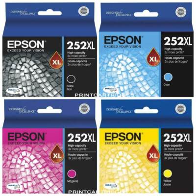 EPSON 252XL Combo Genuine 4 Pack Ink Cartridges 252 XL WorkForce NO RETAIL BOX 