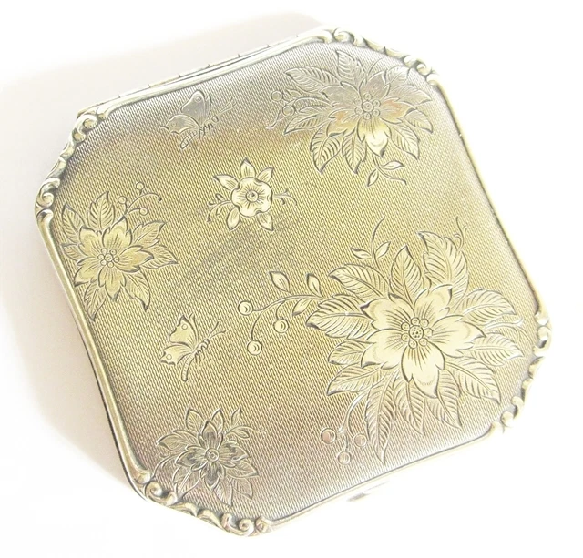 POUDRIER ALPACCA HOKA ETUI A POUDRE HOUPETTE MIROIR MINAUDIERE FLEURS COMPACT - Photo 1/1