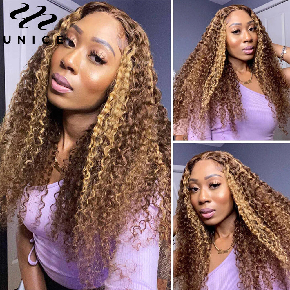 Brazilian Ombre Highlight Blonde Curly Lace Front Human Hair Wigs Pre  Plucked 8A | eBay