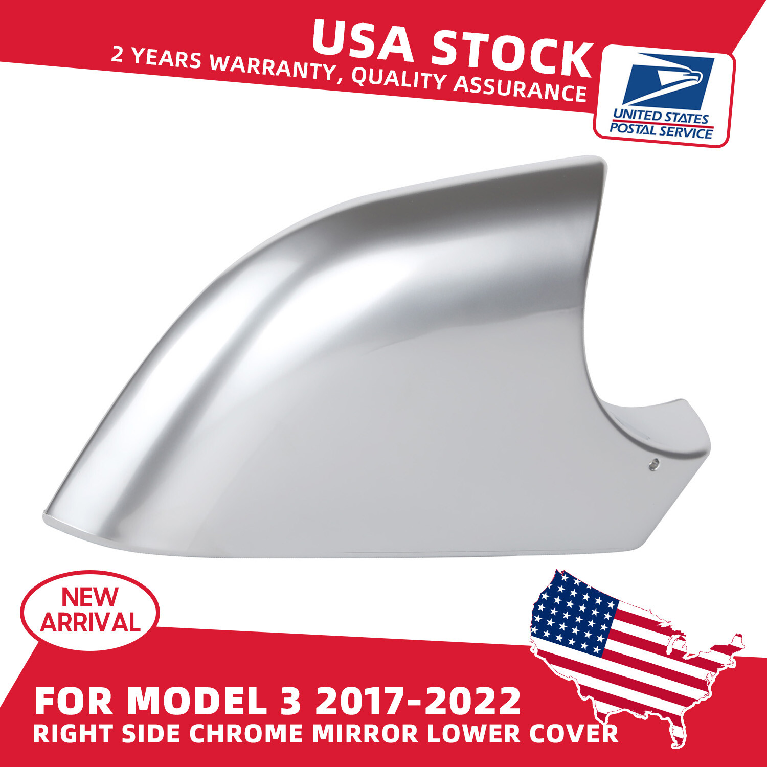 Tesla Model 3 2017-2022 Right Side Mirror Cover Chrome Lower Holder