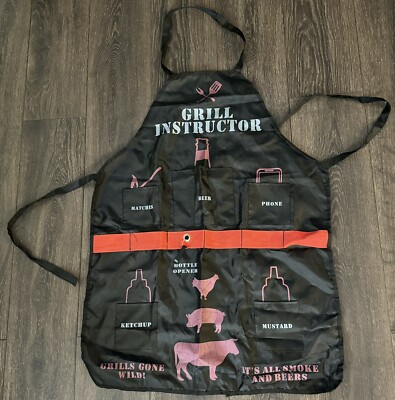 The Grill Instructor Chef Apron Polyester 5 Pocket With Bottle Opener Never Used