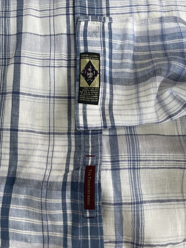 Territory Ahead 100% Linen Blue Madras Plaid Button Shirt MEDIUM - Picture 6 of 7