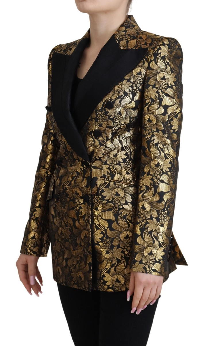 DOLCE & GABBANA Jacket Blazer Black Gold Jacquard Coat IT38 DOLCE & GABBANA Jacket Blazer Black Gold Jacquard Coat IT38