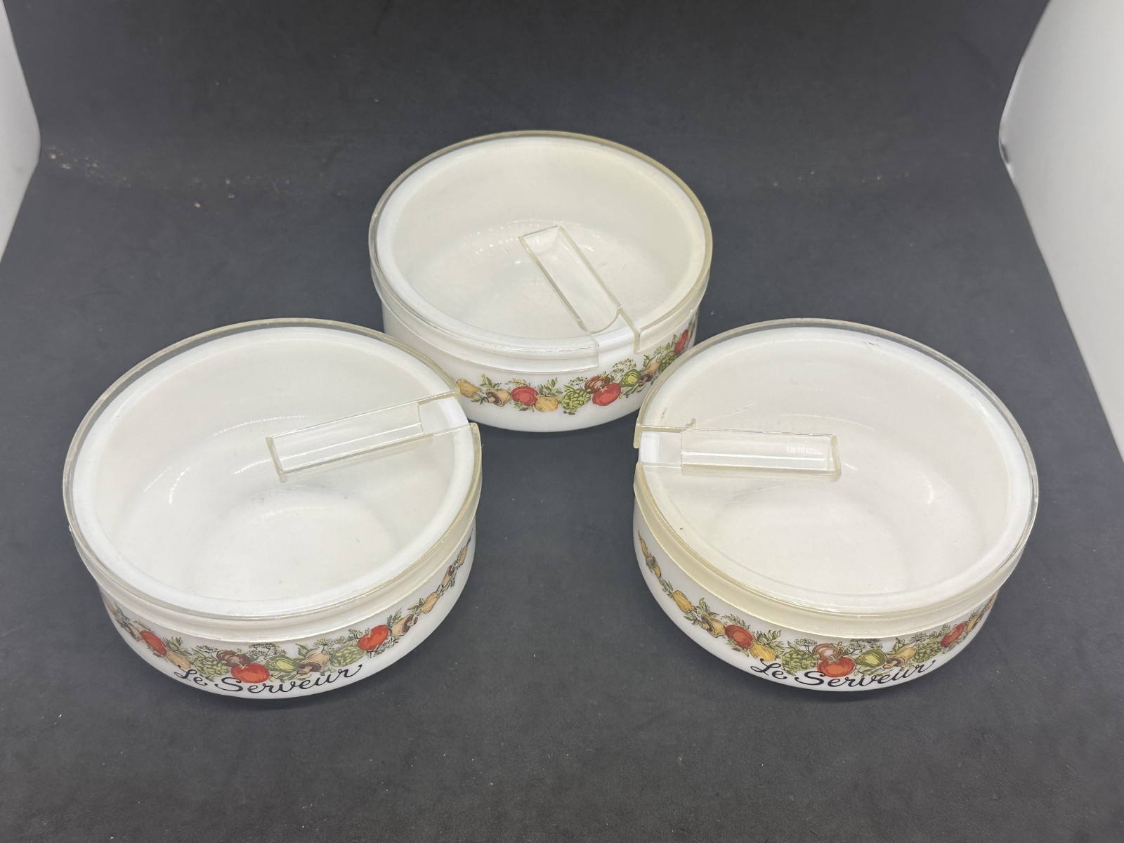 Gemco Le Serveur Spice of Life Condiment Bowls White Glass Corning Ware