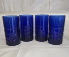 4 VINTAGE ANCHOR HOCKING TARTAN COBALT BLUE ICE TEA WATER GLASSES TUMBLERS 16 OZ