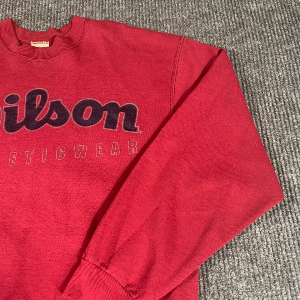Sudadera De Colección Wilson Para Hombres Grande Roja Cuello Redondo Deletrear Escritura Pesada Retro Años 90 Foto 4 de 4