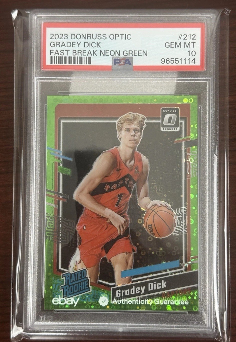 2023 Panini Donruss Optic Gradey Dick Fast Break Neon Green Prizm /5 RC PSA 10