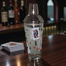 Vintage Luminarc Card Party Glass Cocktail Shaker Playing Cards Joker Ace Clubs