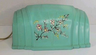 Vintage Underwriters Laboratories Portable Lamp Bed Green Floral Art Deco