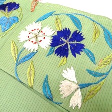 Antique Nagoya Obi Silk Floral round pattern Green 136.4inch Women's