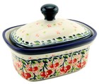 Polish Pottery Butter Dish / Container with Lid, 5.75" L x 4" W x 4" H, 14 Oz.