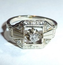 Ring Art Deco 750 Weißgold 0.14ct Diamanten Gr 52 / 16,5 mm änderbar 2,7g France