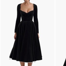 House of Cb Mademoiselle Long Sleeve Midi Cocktail Dress black