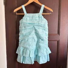 JANIE and JACK  Girl's Teal Linen Ruched Ruffle Hem Sun Dress  Size 8 BNWT