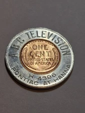 Encased 1954-d Lincoln Wheat Penny Cent - Good Luck A.B.C. Television 