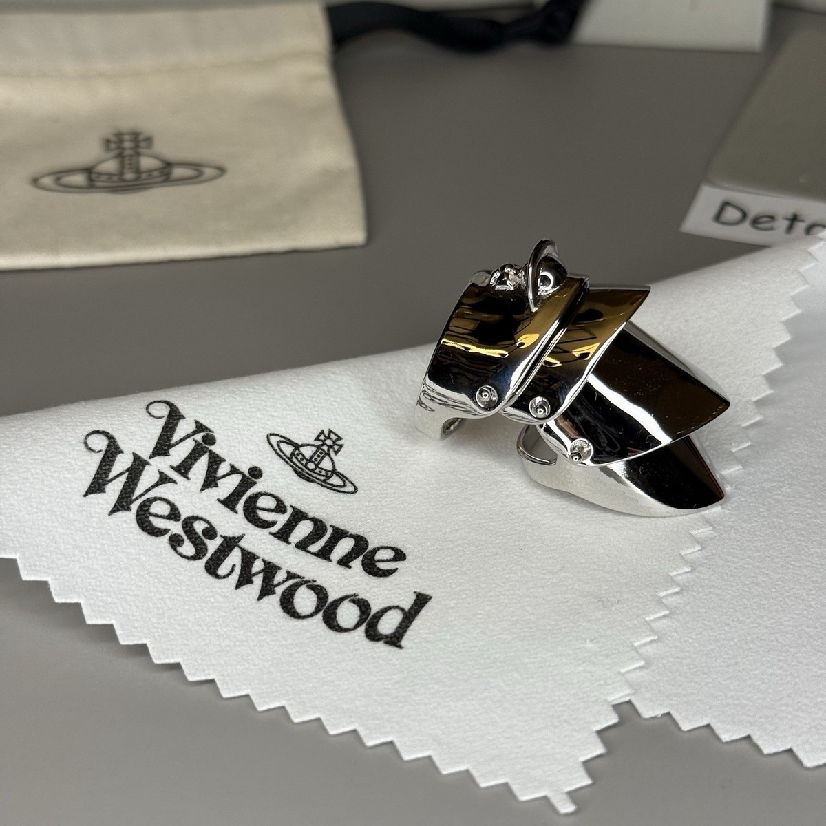 Vivienne Westwood Silver Metal Armor Ring Size 6-8 WITH BOX | eBay