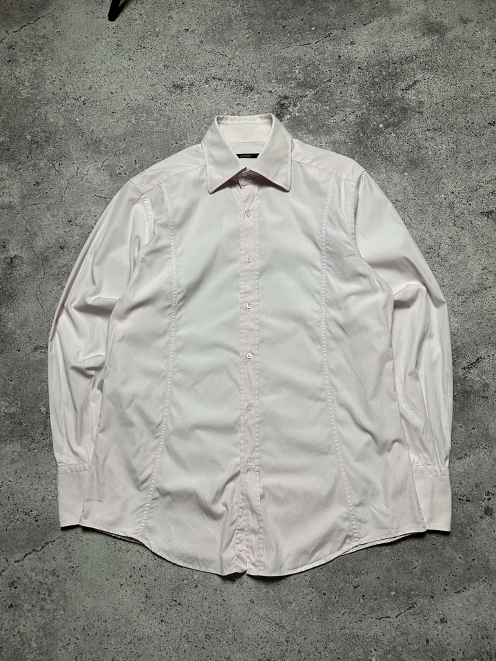 Vintage Gucci By Tom Ford 90s Iconic Men Pink  Shirt Gucci Buttons Up Rare 43/17 - Image 2 of 4