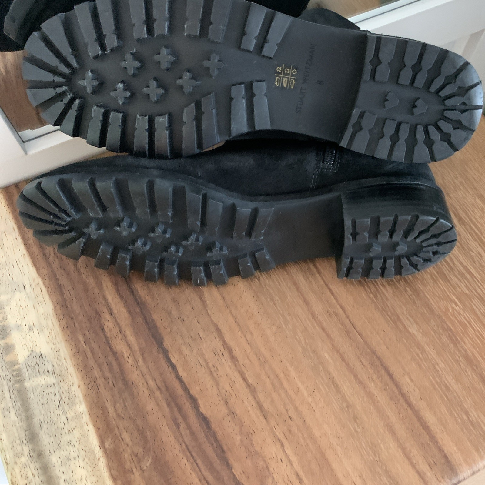 Stuart Weitzman “MAELIE” Black Suede Round Toe Side Zip Ankle Boots, Size 8 B