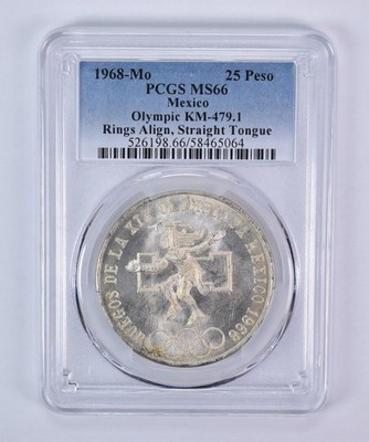 ⭐️【PCGS】1968-Mo メキシコ 25ペソ銀貨 Olympic 1968 Mo Mexico 25 Pesos Silver Olympic Align Straight Tongue KM