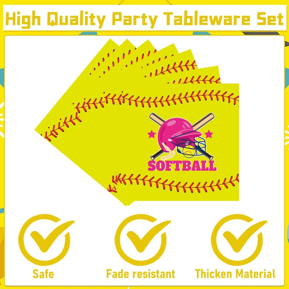 96PCS Softball Party Tableware Set Plates Napkins Forks Decorations Baby Shower - Image 4 of 4