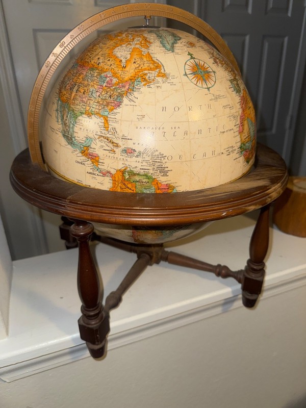 Vintage Antique Replogle 12 “ Diameter World Globe With Wooden Stand