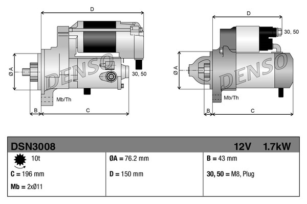 Denso Starter 1.7 KW FüR VW Touran 2.0 TDI 16V Passat Variant Audi A3-image
