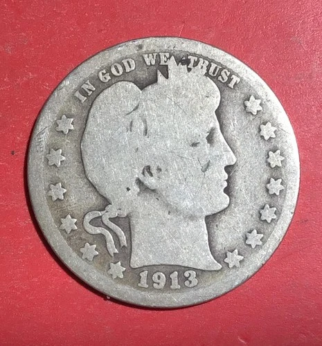 1913 US Barber SILVER Quarter "Philadelphia" Mint! Low Mintage! KEY DATE! 485K!