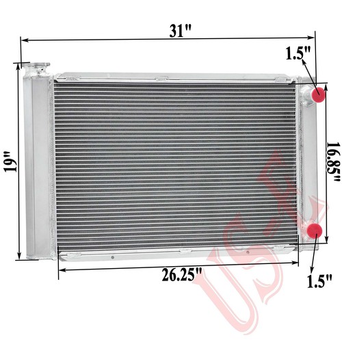 Cubierta del radiador 31" x 19" 2 filas + ventiladores aptos para Chevy SBC 350 doble paso flujo cruzado - Imagen 2 de 9