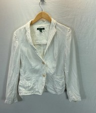 Vtg Lauren Ralph Lauren White Two Button Blazer Jacket Pockets Linen Sz 6