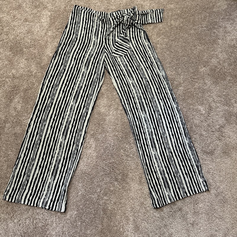 New Women’s M Zara Front Tie Black& Cream Dress Pants tall 32inch inseam 