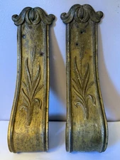 Brass Curved Pieces Tie Backs Brackets Set Of 2 Pieces Vintage Wheat Motif