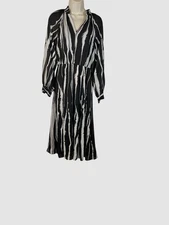 Donna Karan Women's Black Printed A-Line Midi Dress Size 2