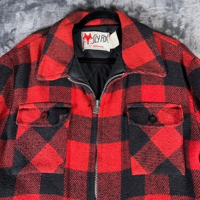 True Vintage Sly Fox Jacket Mens Medium Red Buffalo Plaid Wool Mackinaw 70s USA
