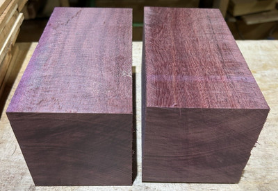 TWO EXOTIC PURPLEHEART TURNING BLANKS S4S KILN DRIED WOOD LUMBER ~4'' X 4'' X 8''