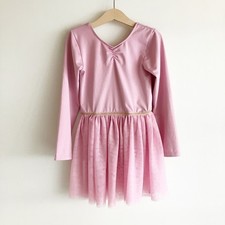 Next Ballet Tutu Leotard Girls Size 6 Pink Long Sleeve Gold Trim Dance