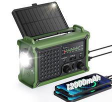 Emergency Weather Radio Solar Hand Crank 12000mAh AM FM NOAA Alerts LED Charger