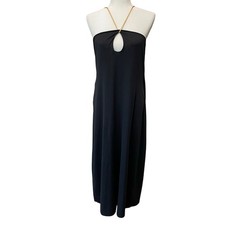 Victoria  s Secret Maxi Slip Dress Keyhole Front Strappy Soft Stretch Sz L Black