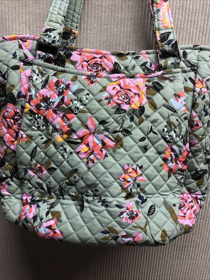 Vera Bradley Glenna Satchel Rosy Outlook Pattern Handbag Green Floral Side Cinch - Image 2 of 4