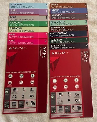 Delta Air Lines Safety Card Set of 15 Different Cards (Airline Instructions) NEW