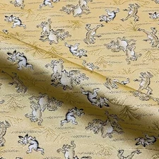 Kyoto Nishijin Gold Brocade Kimono Obi Fabric 28x20in Choju Giga Beige