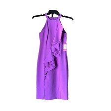Vince Camuto Women’s Purple Asymmetrical Ruffle Halter Sheath Dress Size 2 Bold